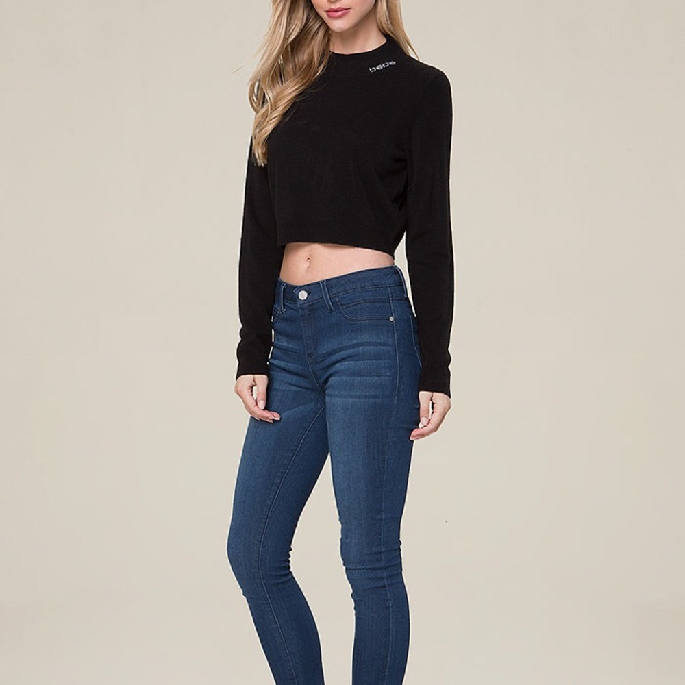 bebe black crew neck crop sweater